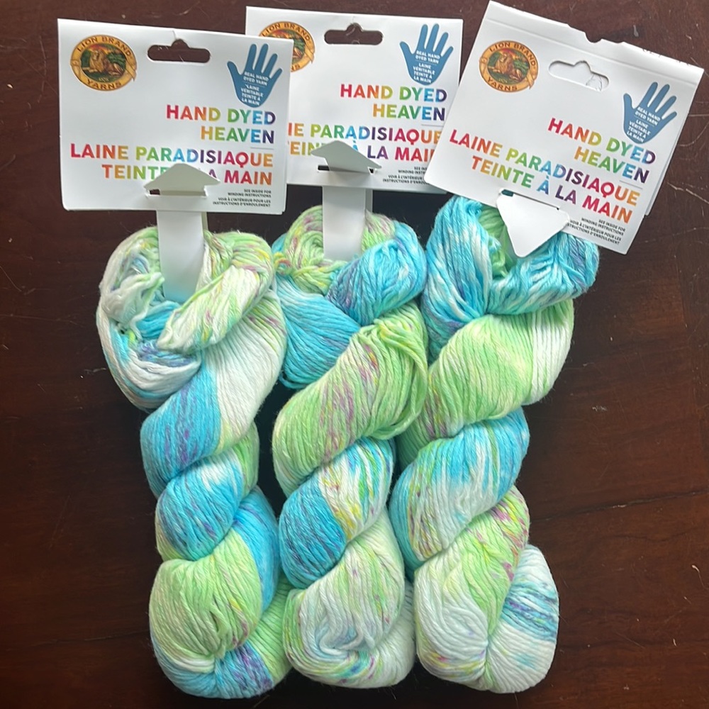 NWT 3 skeins Lion Brand Yarn Hand Dyed Heaven in Dayglow